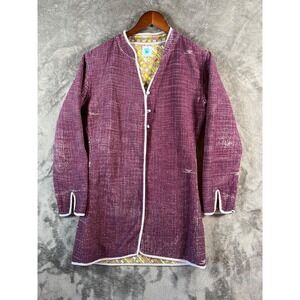 Karma Living Kantha Quilted Jacket Purple Womens Medium Boho Casual